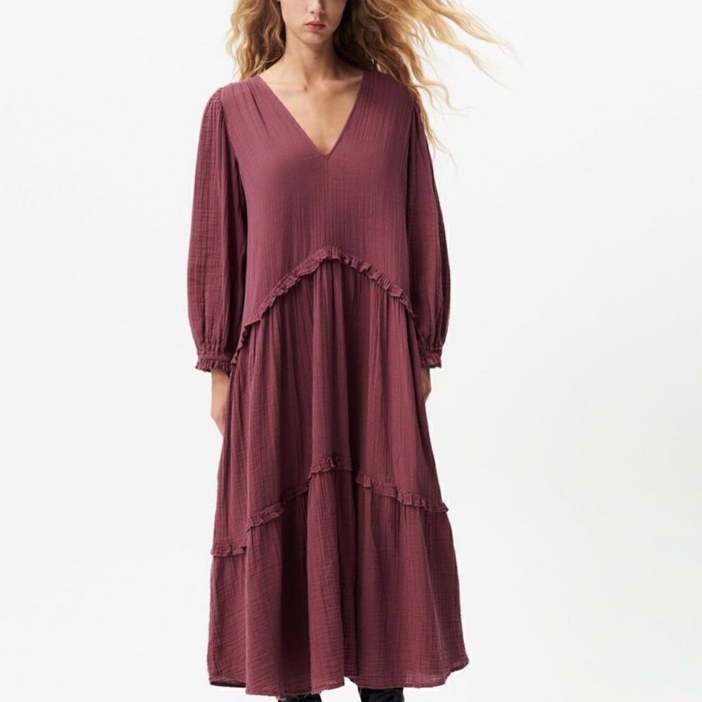 ZARA Midi Dress Cotton Voluminous New - Picture 3 of 5